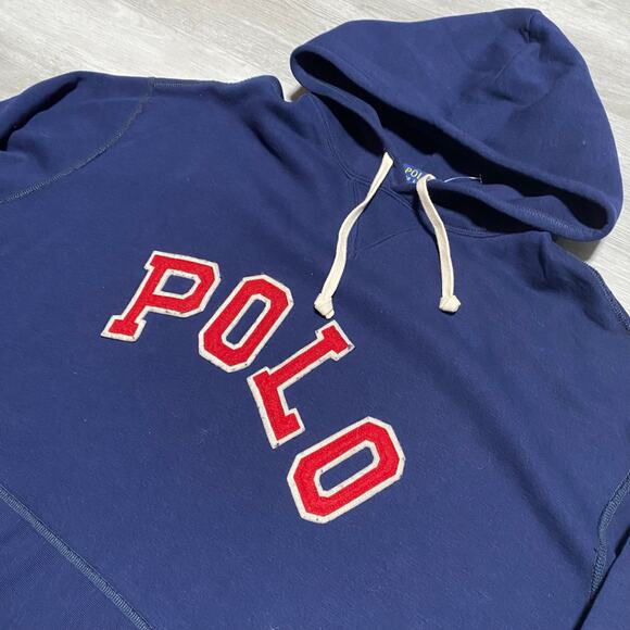 Polo by Ralph Lauren Navy Blue Hoodie with Red Lettering - Picture 2 of 7